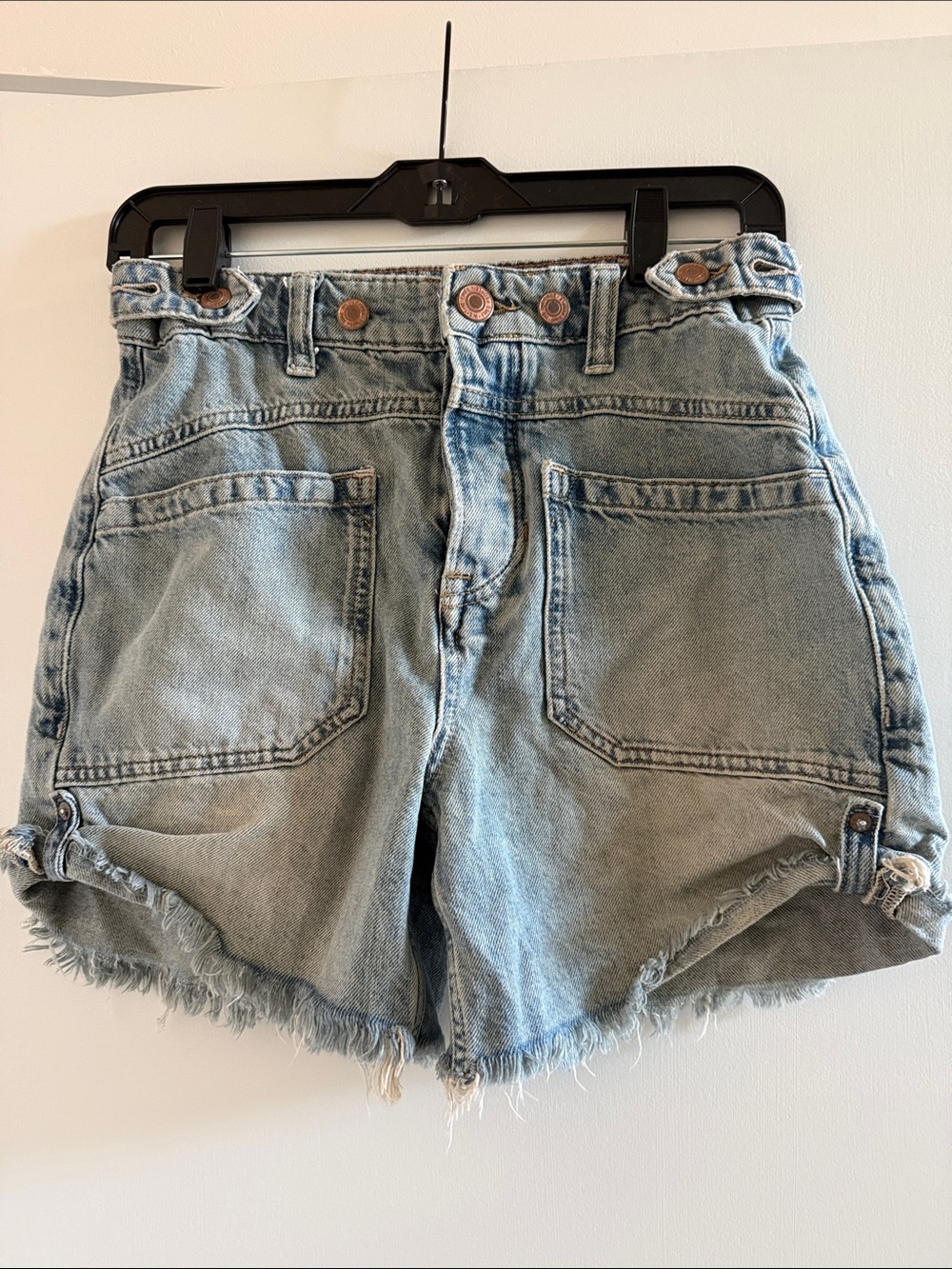 We The Free Light Blue Distressed Denim Shorts